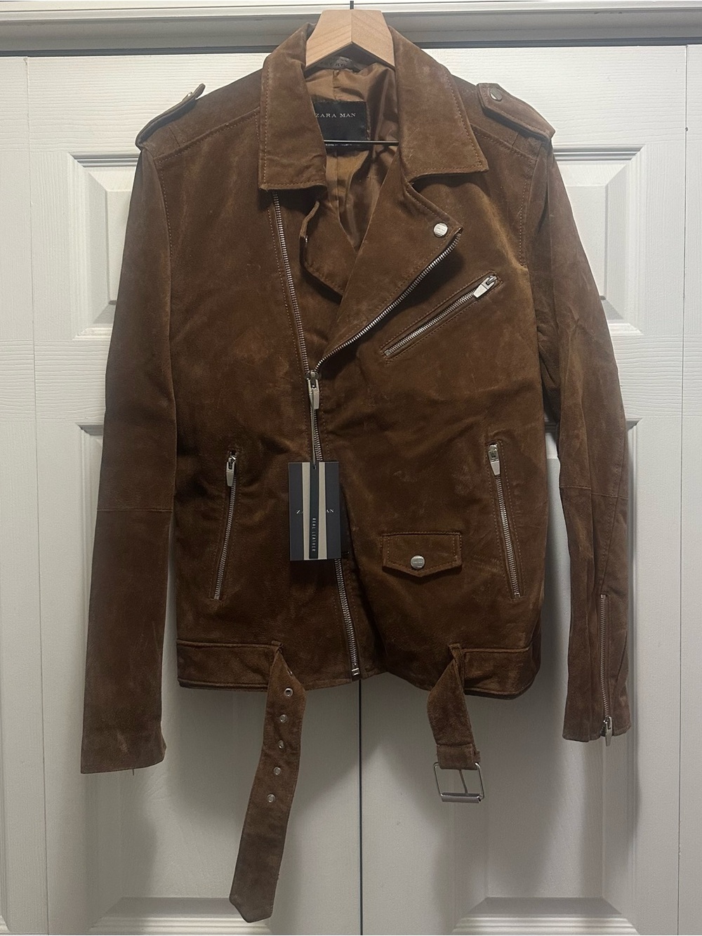 Zara Brown Suede Moto Jacket with Belt